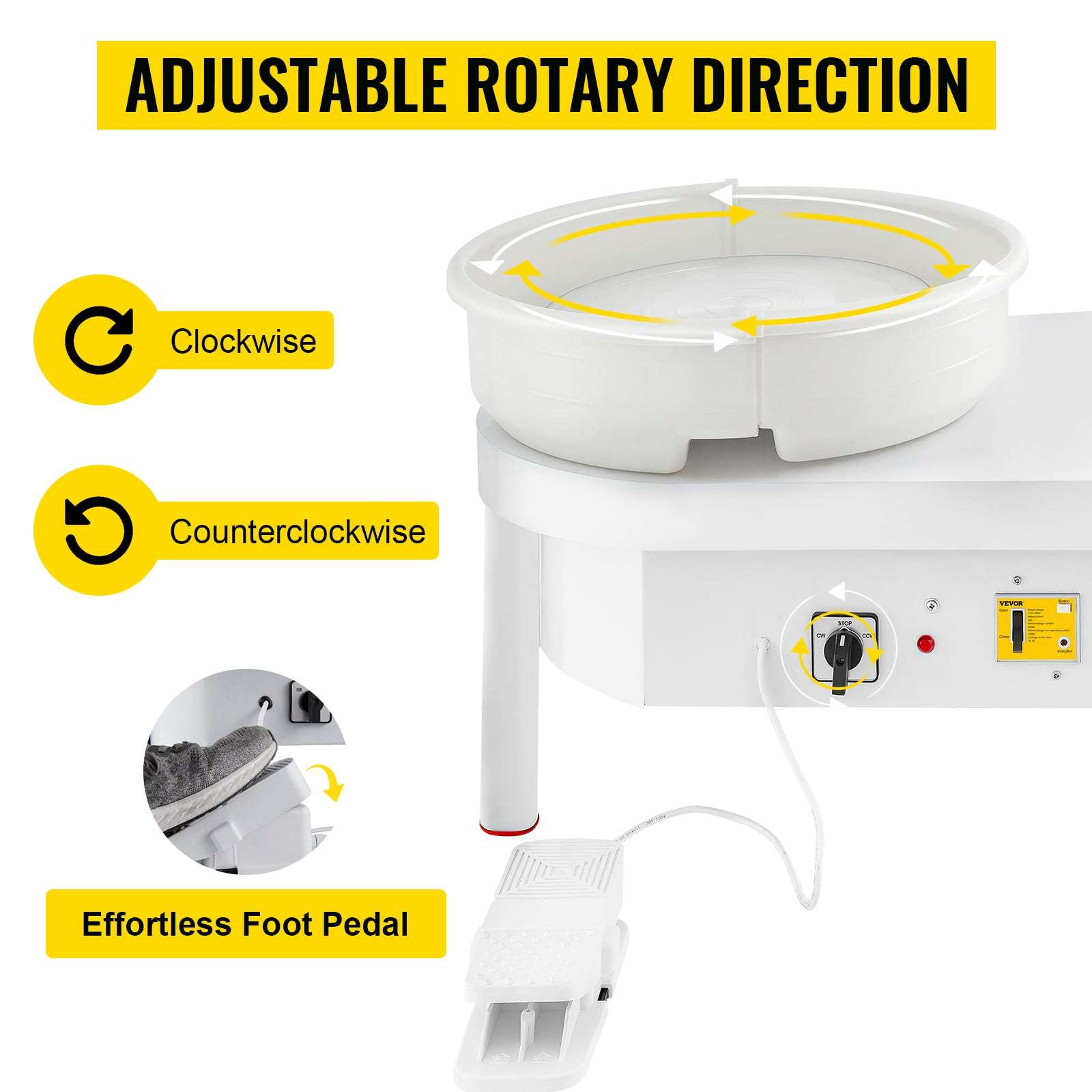 14" Electric Pottery Wheel with Foot Pedal 450W Ceramic Machine-United States