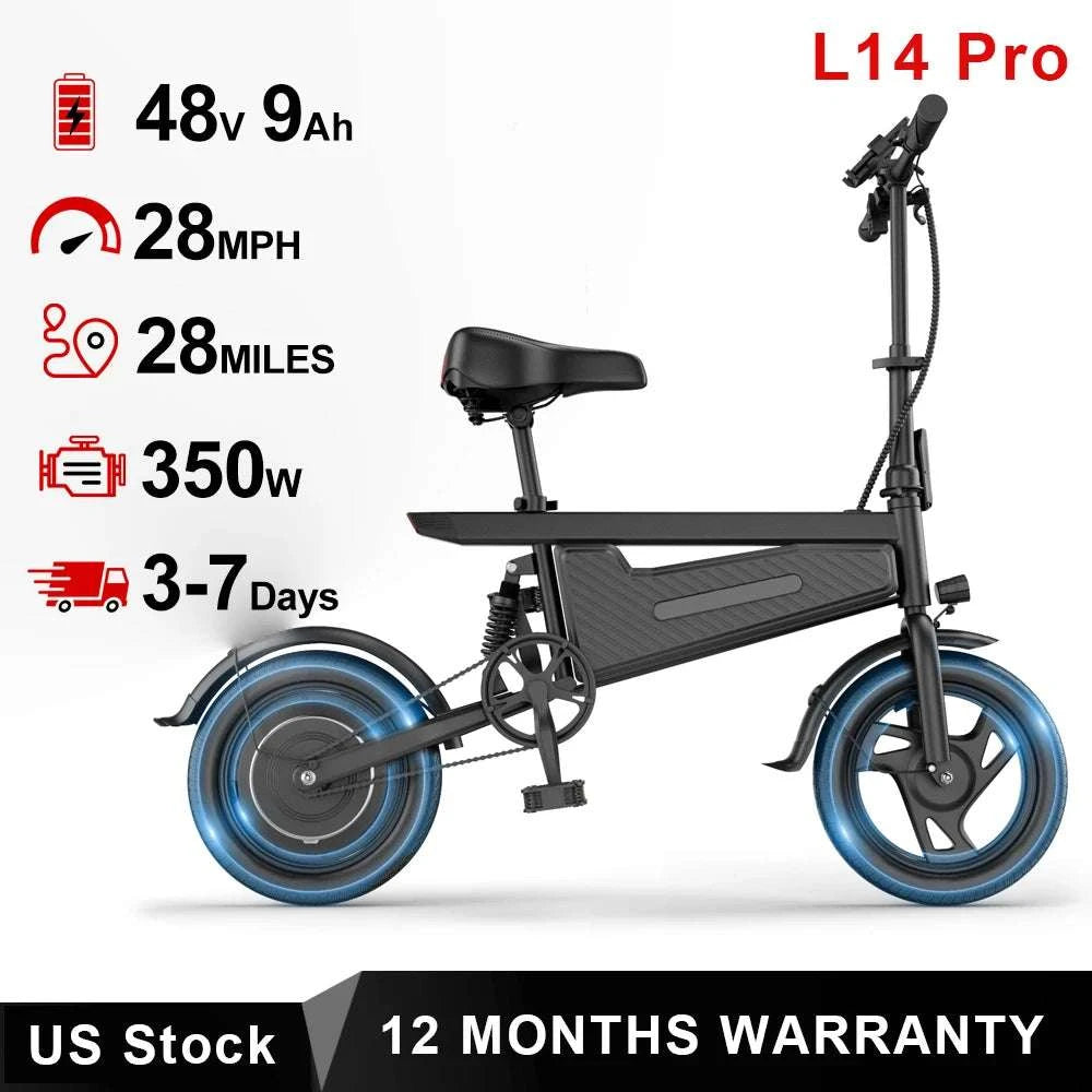 14" Foldable Electric Bike 350W Motor 48V Battery 22MPH Range-L14-5.2Ah / United States