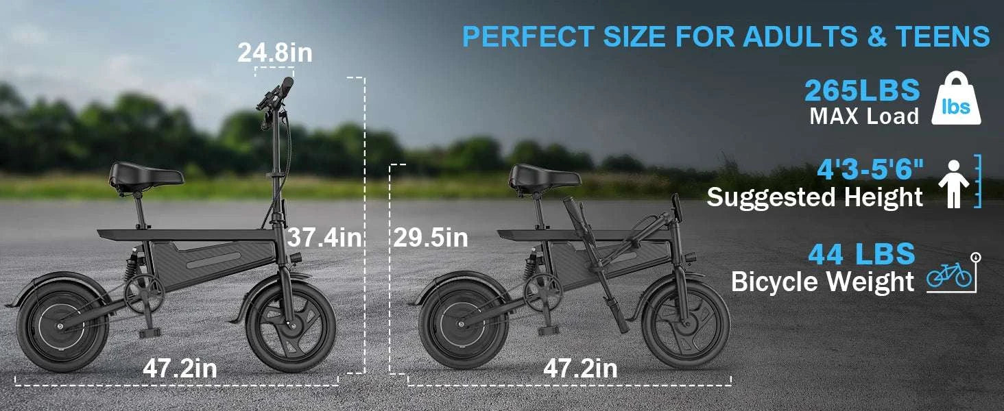 14" Foldable Electric Bike 350W Motor 48V Battery 22MPH Range-L14-5.2Ah / United States