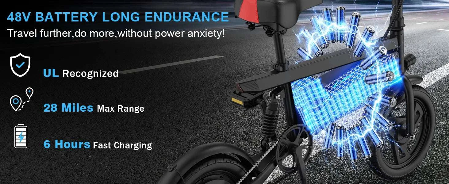 14" Foldable Electric Bike 350W Motor 48V Battery 22MPH Range-L14-5.2Ah / United States