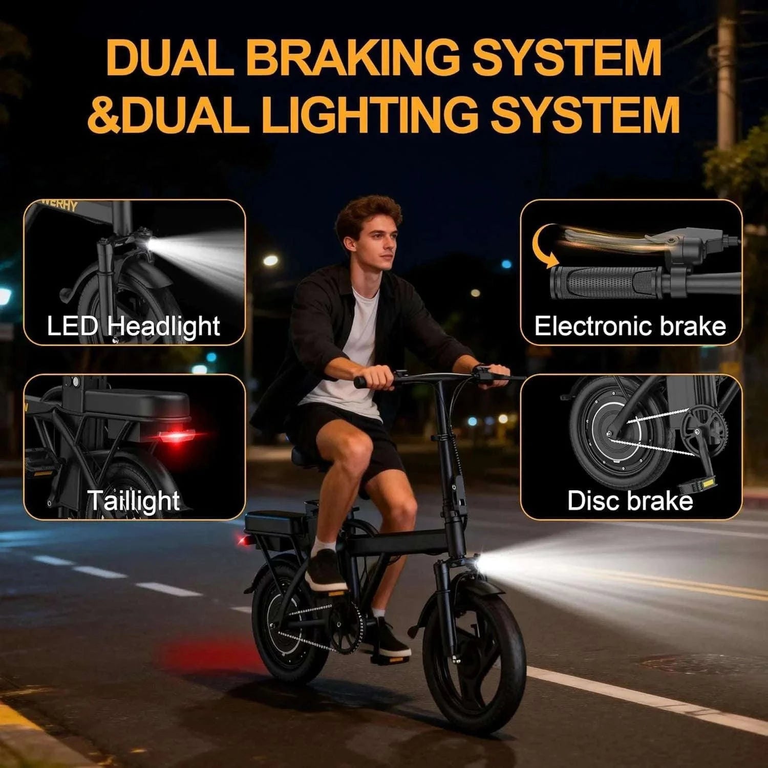 14'' Foldable Electric Bike 500W 48V 22MPH Dual Seat Mini E-Bike-5.2Ah 30miles / United States