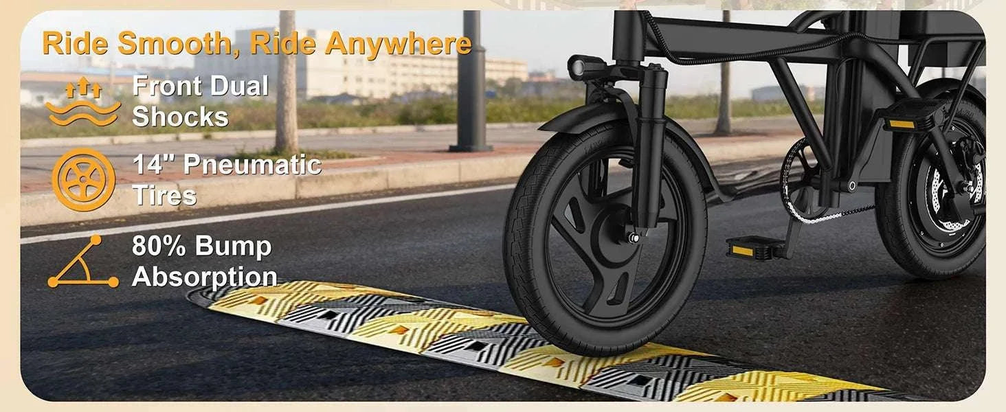 14'' Foldable Electric Bike 500W 48V 22MPH Dual Seat Mini E-Bike-5.2Ah 30miles / United States