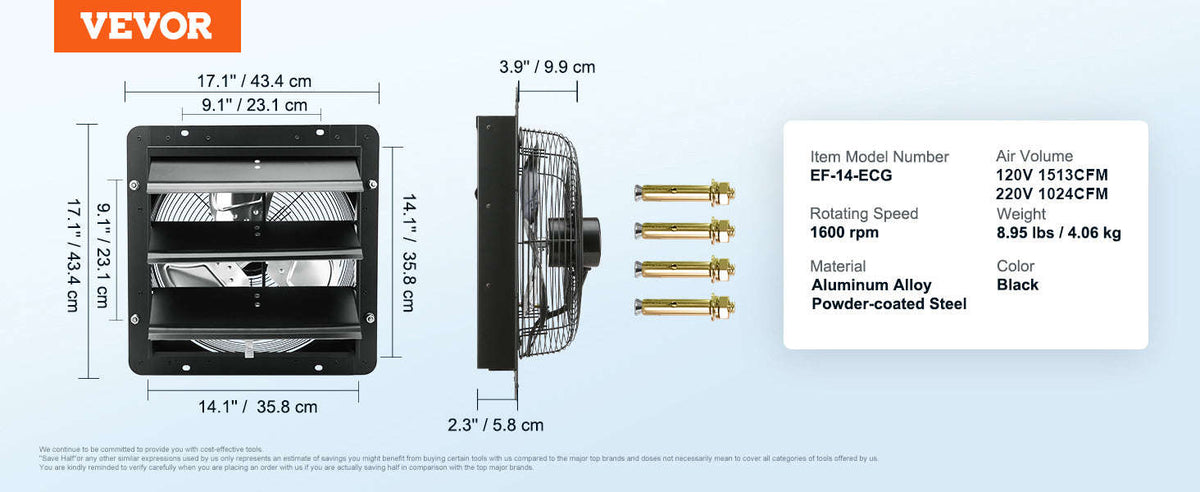 14-Inch Shutter Exhaust Fan with Controller-12in EC / CZECH REPUBLIC