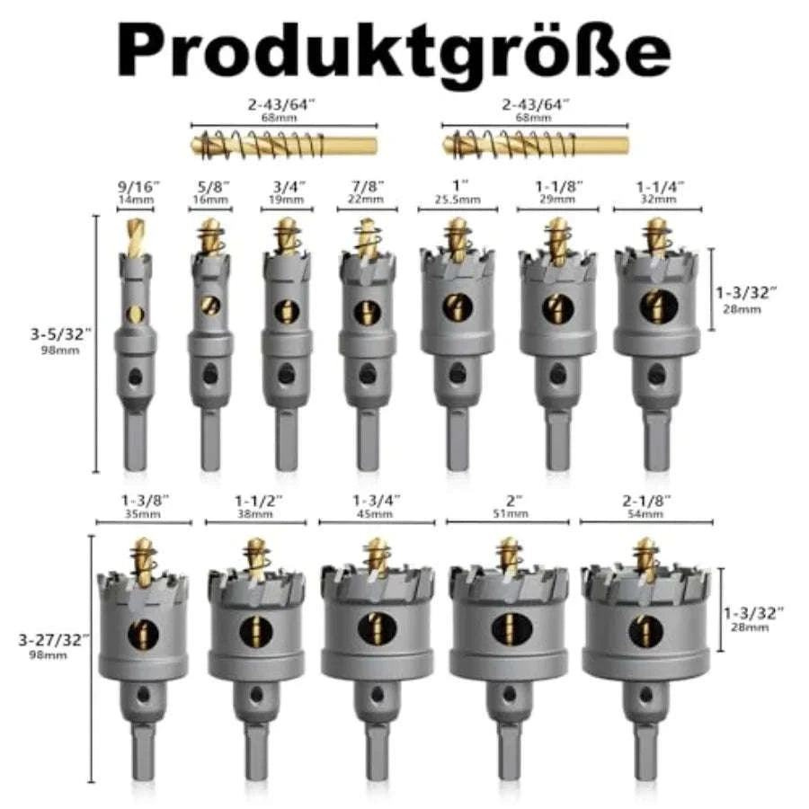 14-Piece Carbide Hole Saw Drill Bit Set for Metal and Steel-United States / Silver