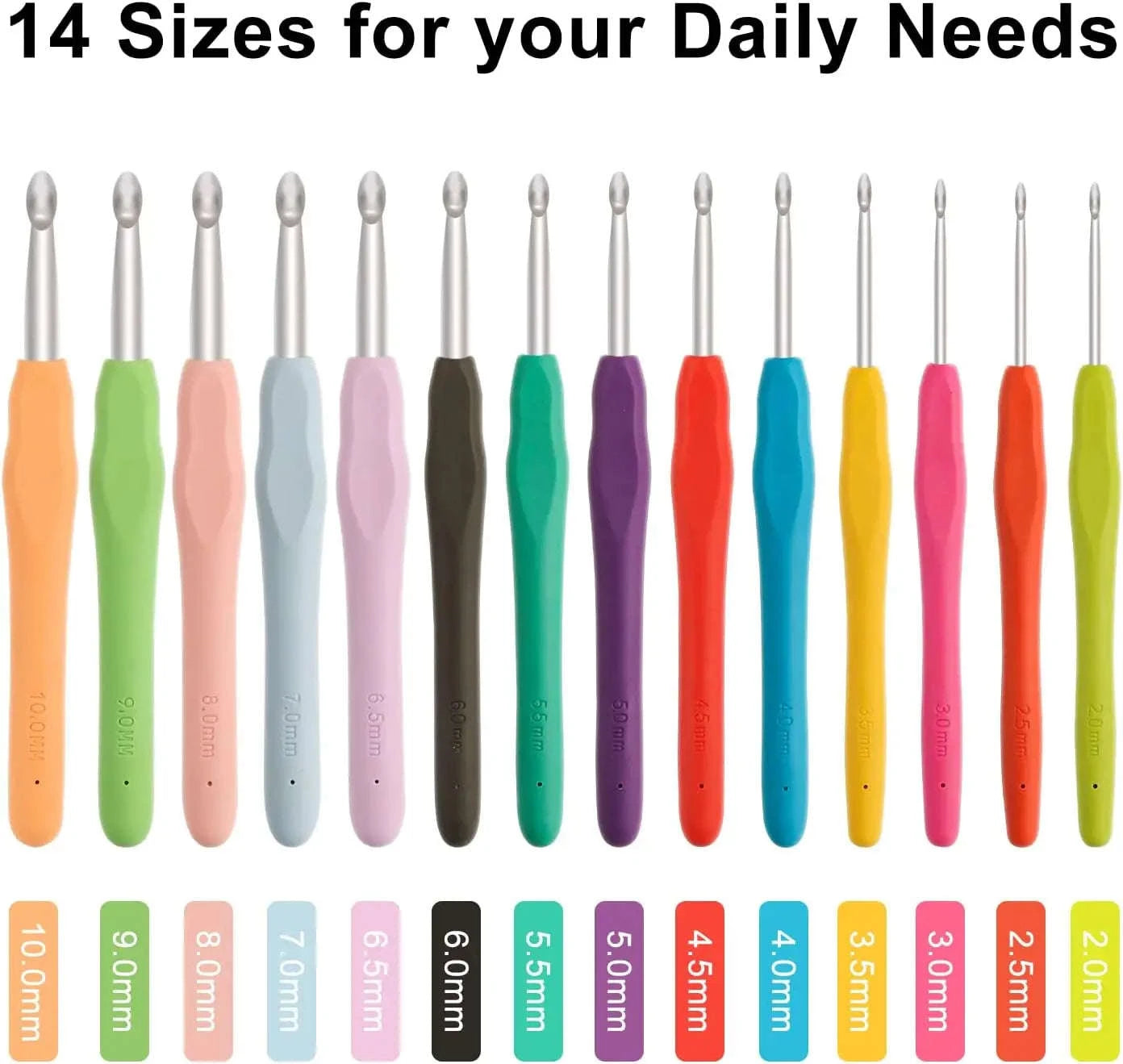 14-Piece Ergonomic Crochet Hook Set with Soft Grip Handles-United States