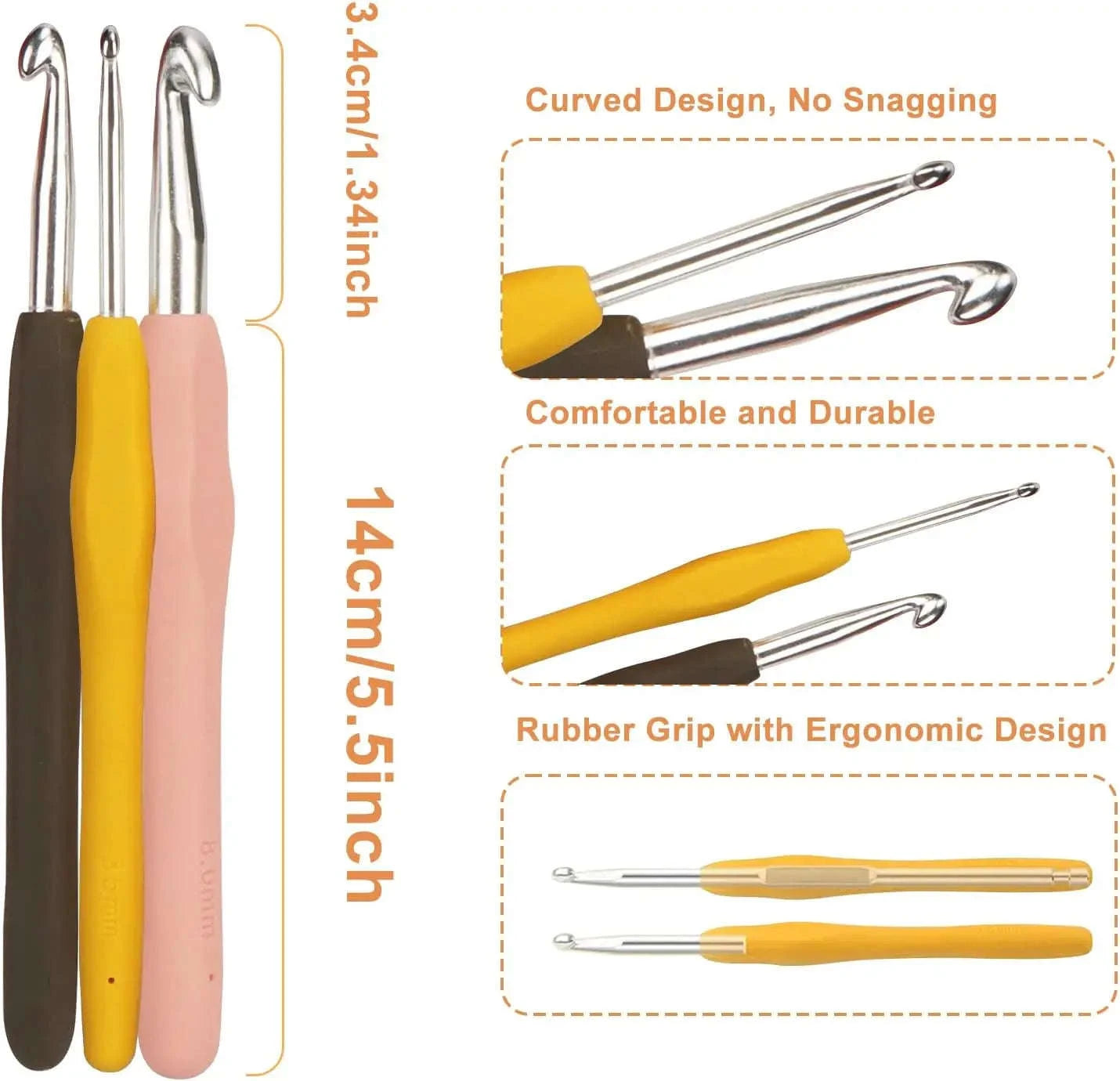 14-Piece Ergonomic Crochet Hook Set with Soft Grip Handles-United States