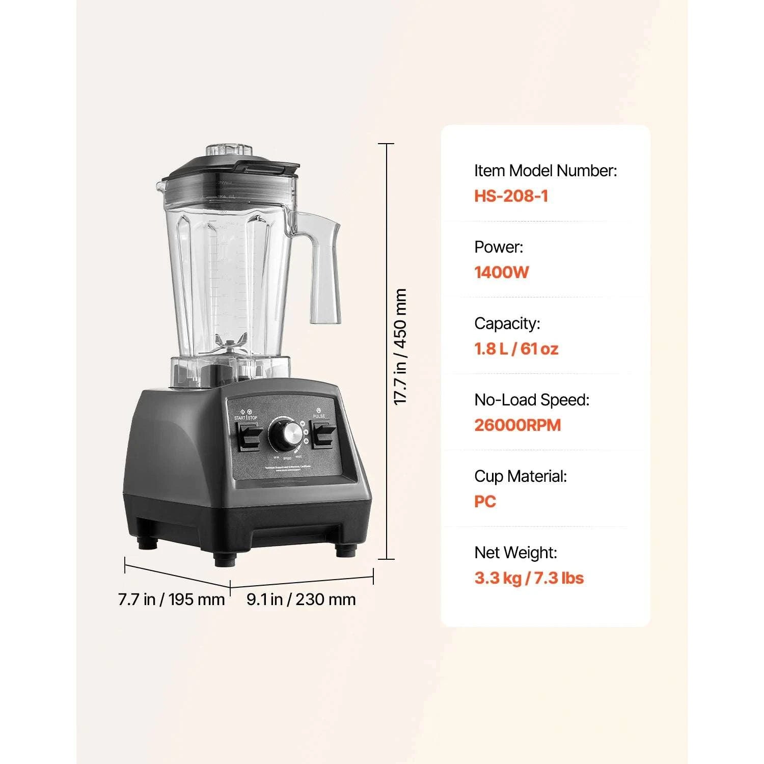1400W High-Speed Blender 61oz with To-Go Cups & Multi-Function Use-1.8L 1400 W / United States