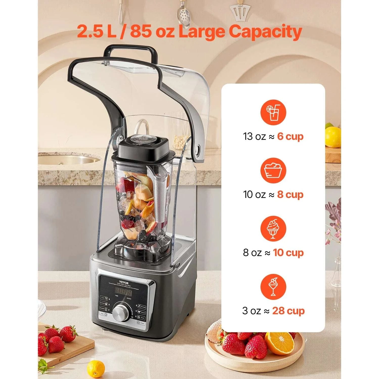 1400W High-Speed Blender with Noise Cover 2.5L/3.5L Capacity-