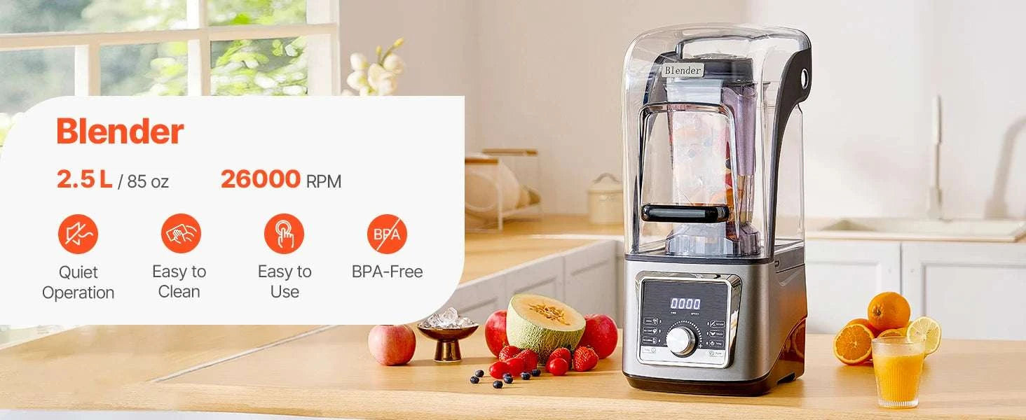 1400W High-Speed Blender with Noise Cover 2.5L/3.5L Capacity-