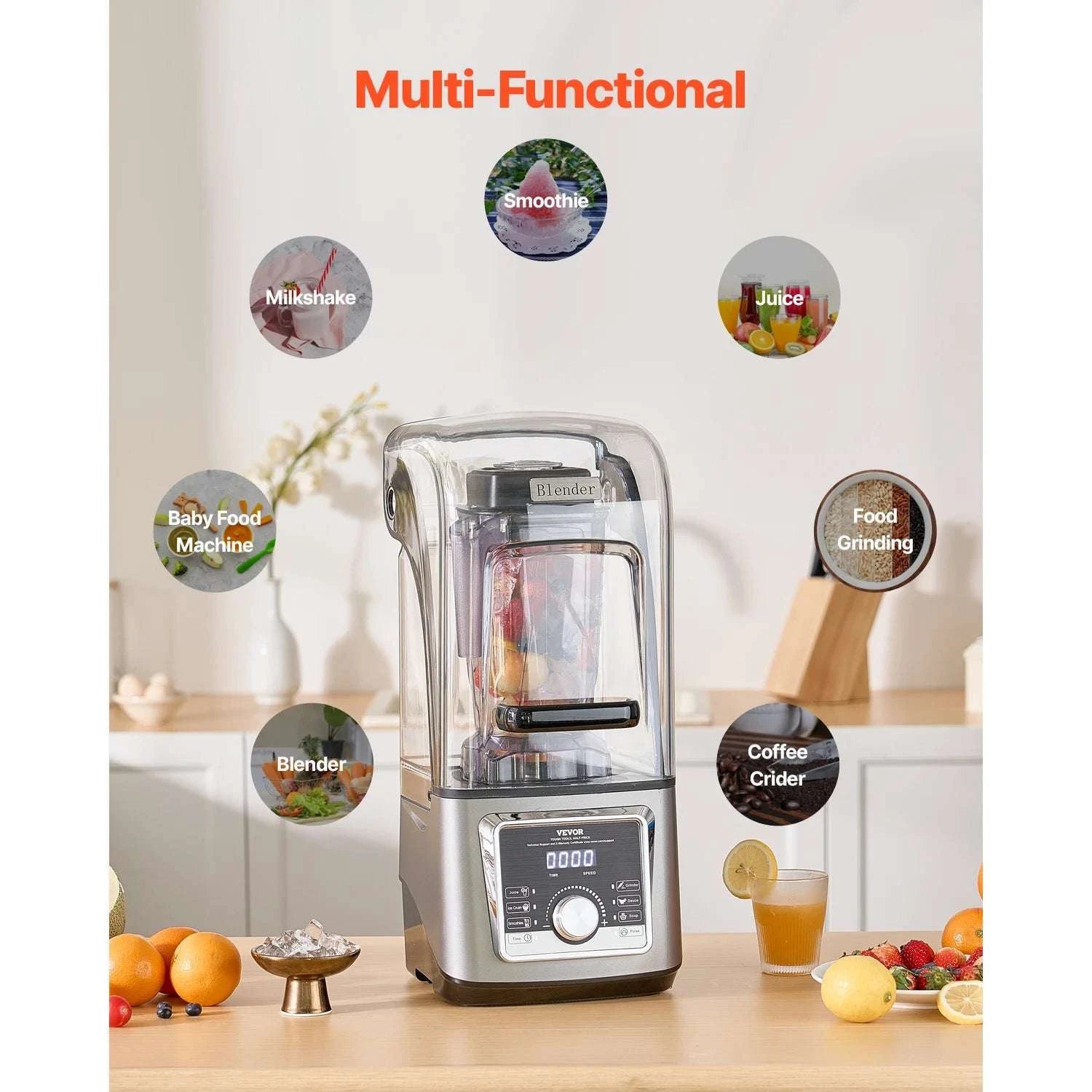 1400W High-Speed Blender with Noise Cover 2.5L/3.5L Capacity-