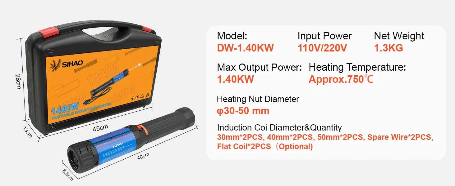 1400W Magnetic Induction Heater Kit for Rusted Bolt Removal-1400W / United States