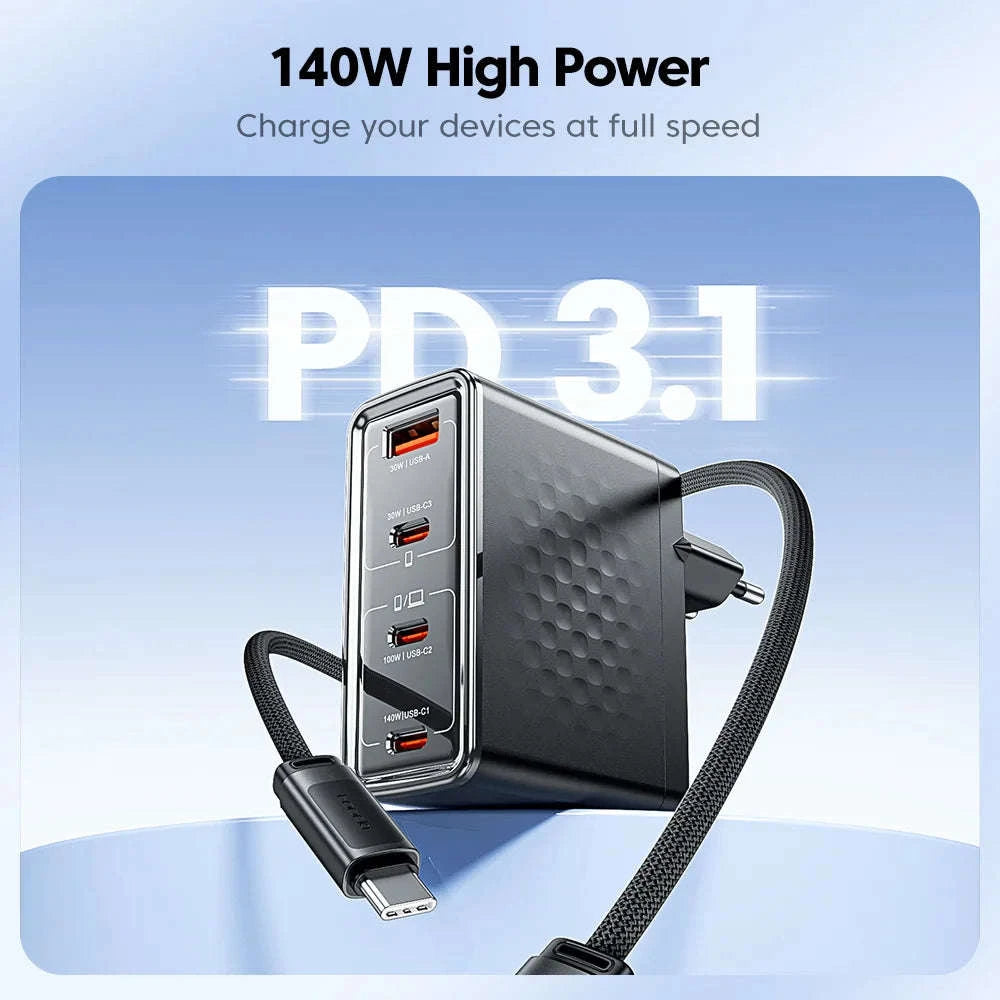 140W GaN USB-C Fast Charger with 4 Ports for Laptops, Phones-US Plug