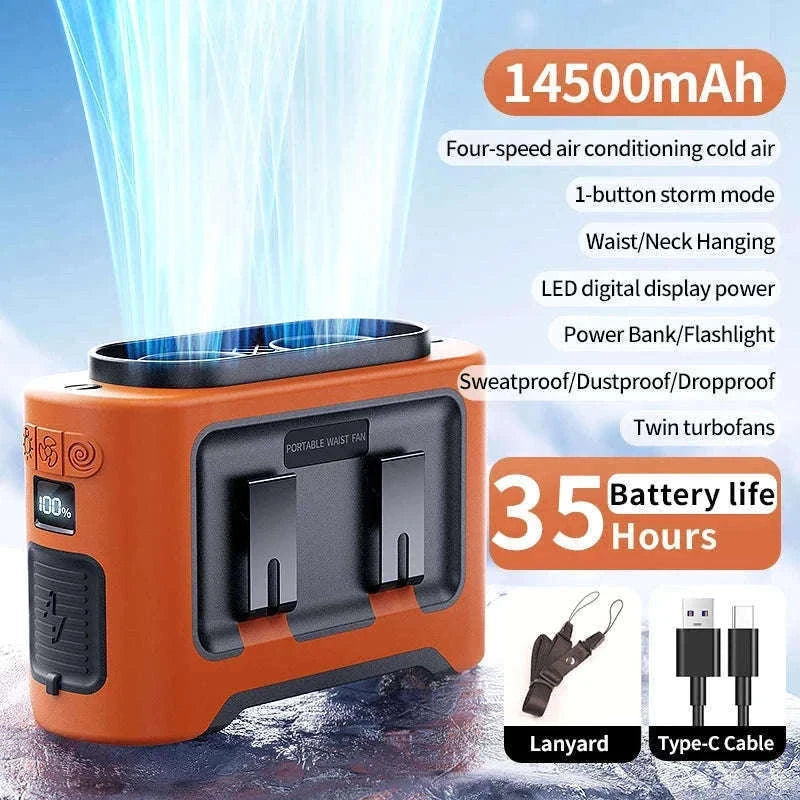 14500mAh Waist and Neck Fan with Dual Turbo Motors-14500mAh Orange / China Mainland