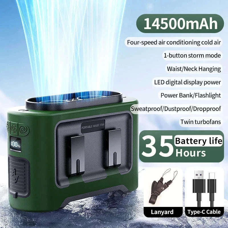 14500mAh Waist and Neck Fan with Dual Turbo Motors-14500mAh Orange / China Mainland