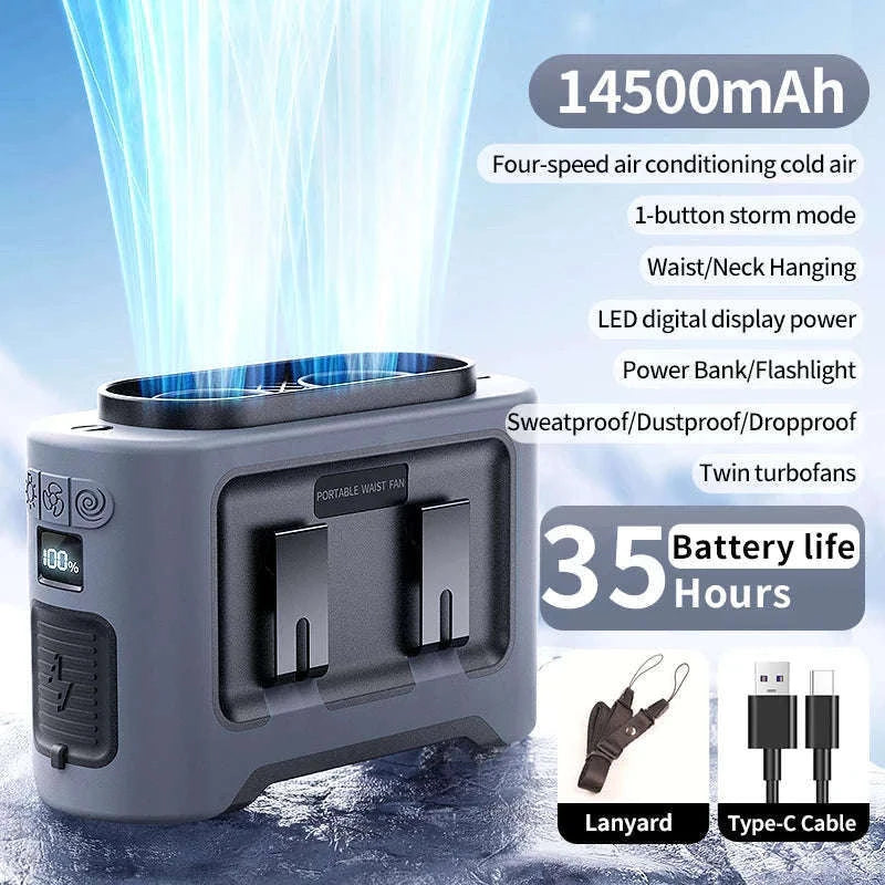 14500mAh Waist and Neck Fan with Dual Turbo Motors-14500mAh Orange / China Mainland