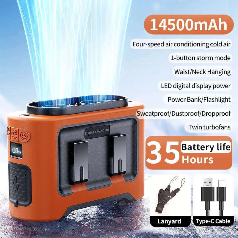 14500mAh Waist and Neck Fan with Dual Turbo Motors-14500mAh Orange / China Mainland