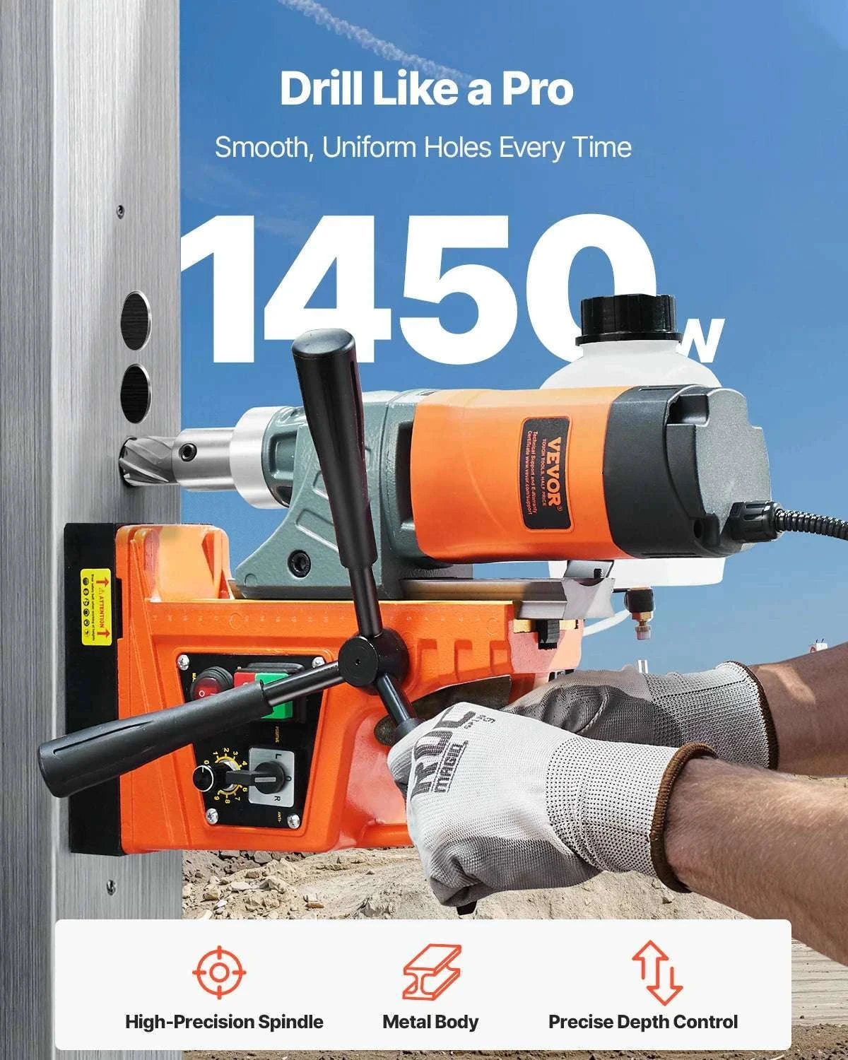1450W Magnetic Drill Press with 12500N Base and Variable Speed-1450W 2PCs / United States
