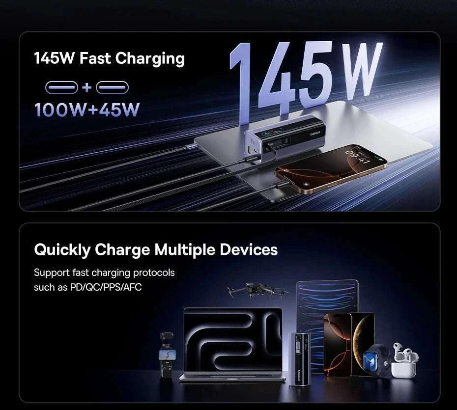145W Fast Charging Power Bank 20000mAh with Retractable USB-C Cable-Grey / 20000mAh / United States