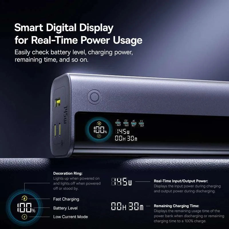 145W Fast Charging Power Bank 20000mAh with Retractable USB-C Cable-Grey / 20000mAh / United States
