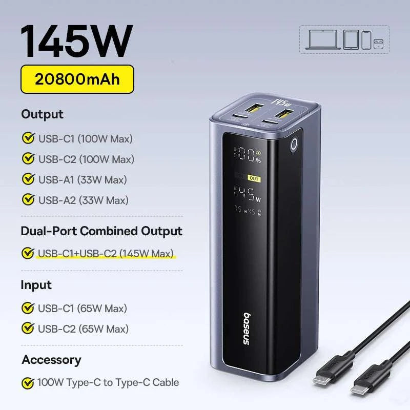 145W Fast Charging Power Bank 20800mAh for Laptops & Phones-145W GR11 Titanium / 20000mAh / Saudi Arabia