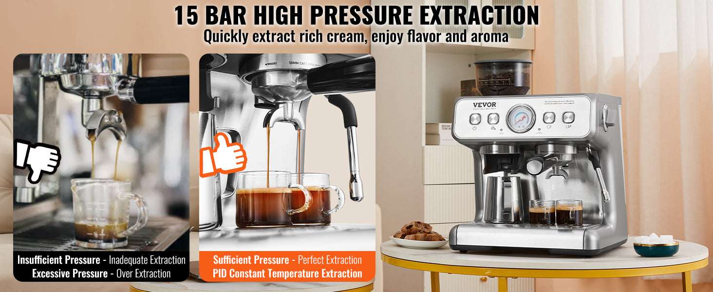 15 Bar Espresso Machine with Grinder & Steam Wand-15 bar / United States