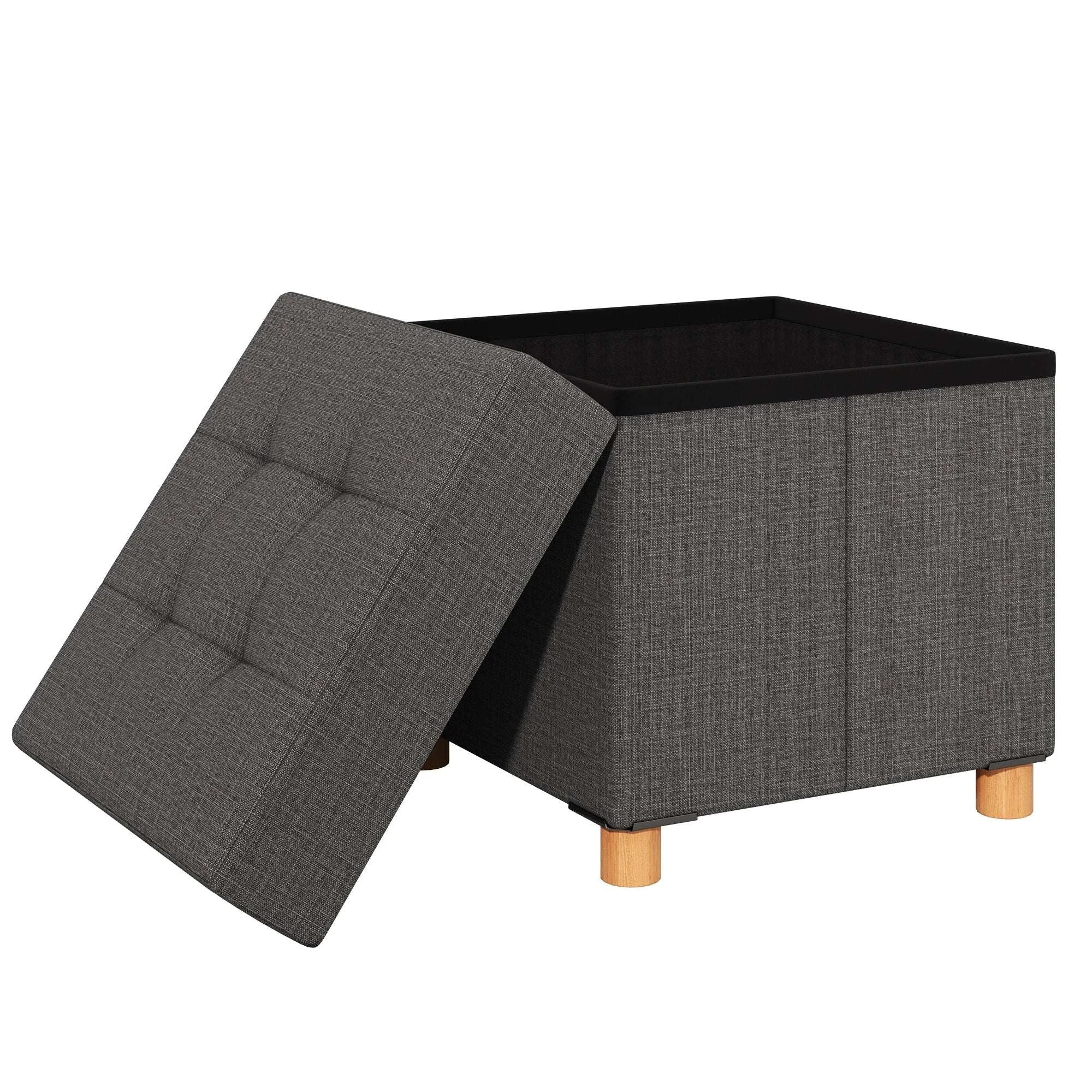 15" Cube Storage Ottoman Bench with Hidden Storage & Seating-DARK GRAY / United States