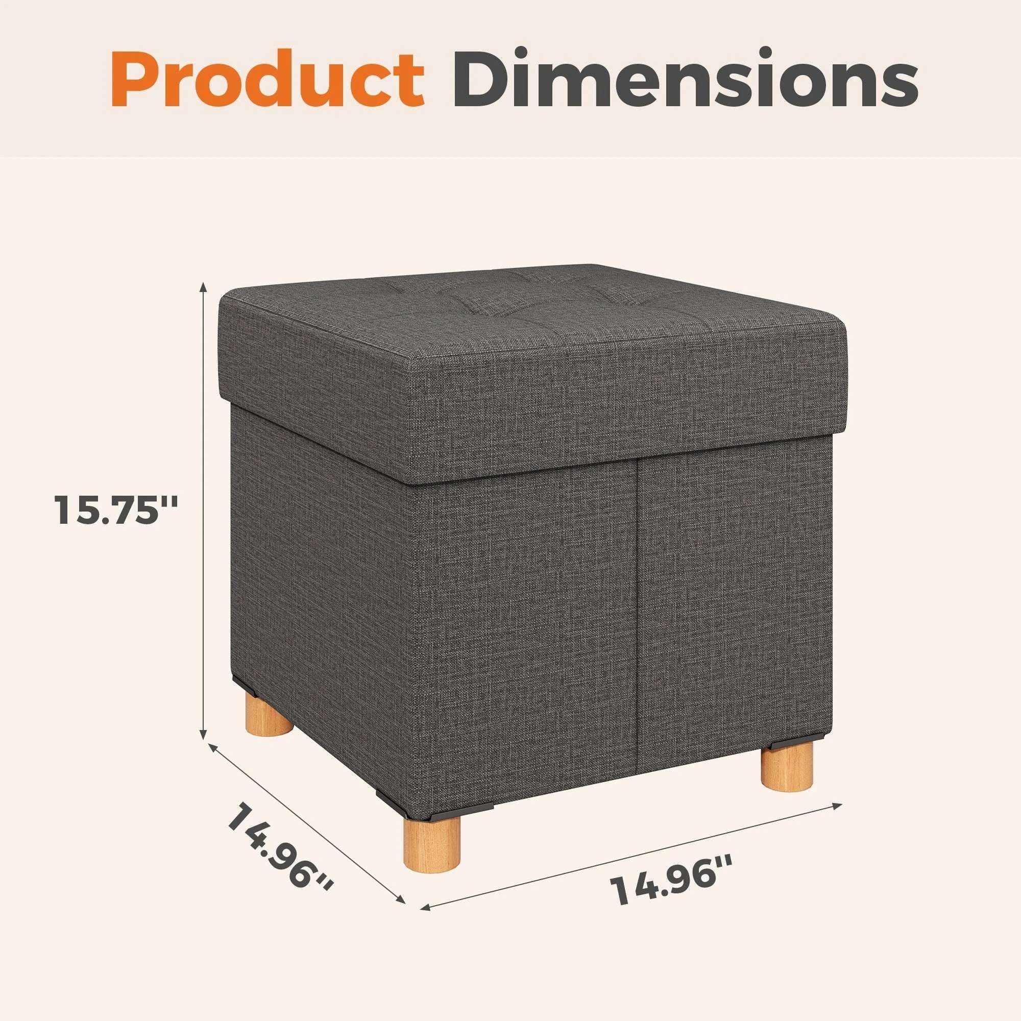 15" Cube Storage Ottoman Bench with Hidden Storage & Seating-DARK GRAY / United States