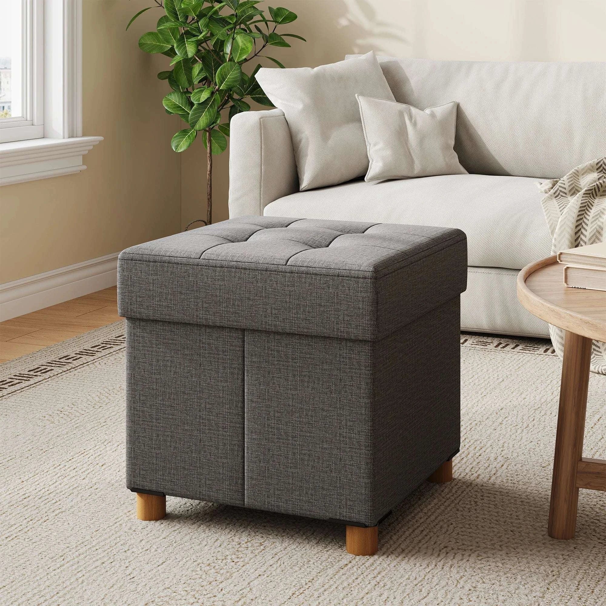 15" Cube Storage Ottoman Bench with Hidden Storage & Seating-DARK GRAY / United States