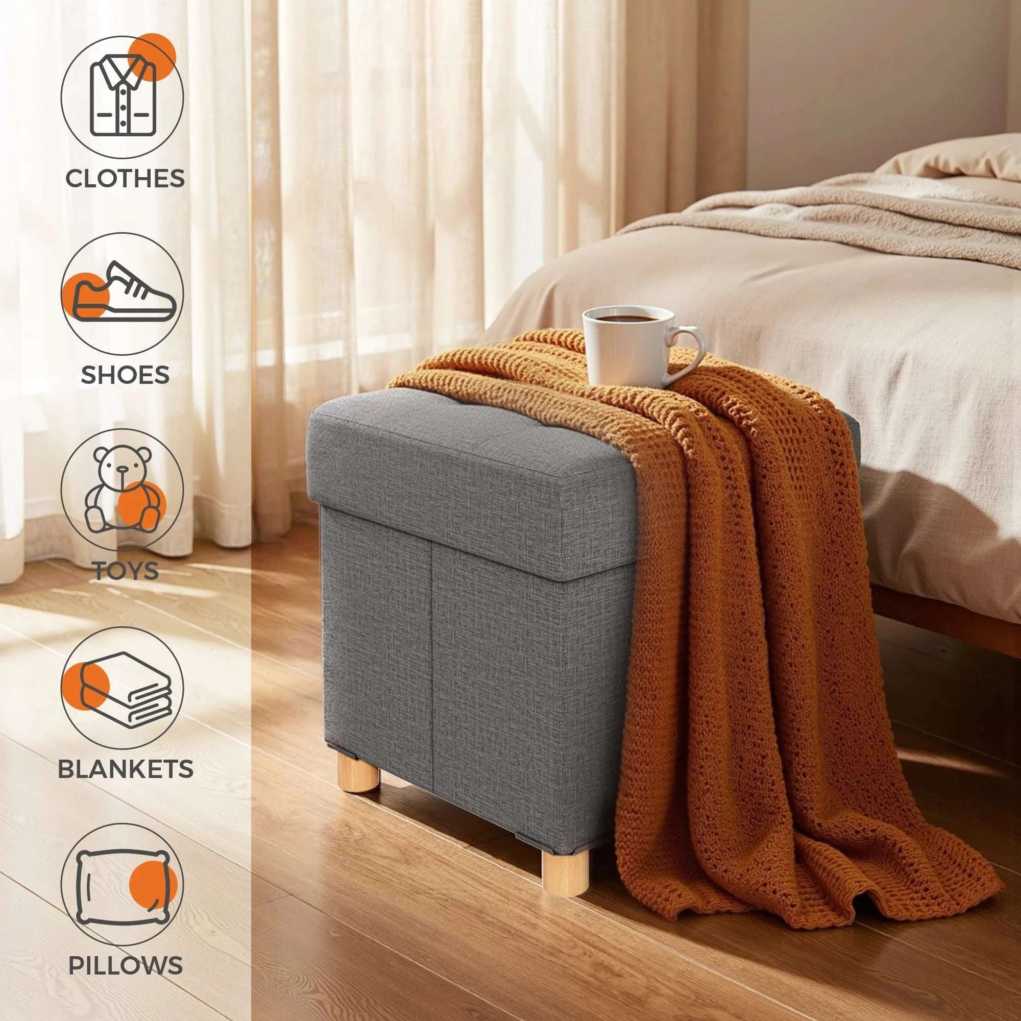 15" Cube Storage Ottoman Bench with Hidden Storage & Seating-DARK GRAY / United States