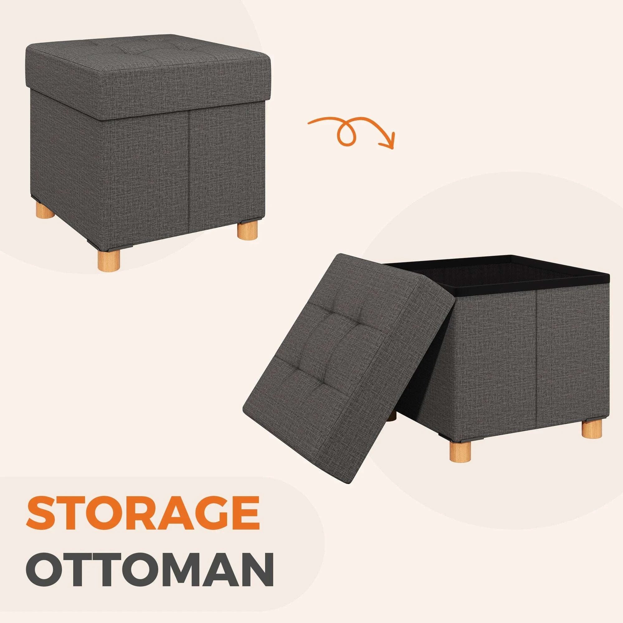 15" Cube Storage Ottoman Bench with Hidden Storage & Seating-DARK GRAY / United States