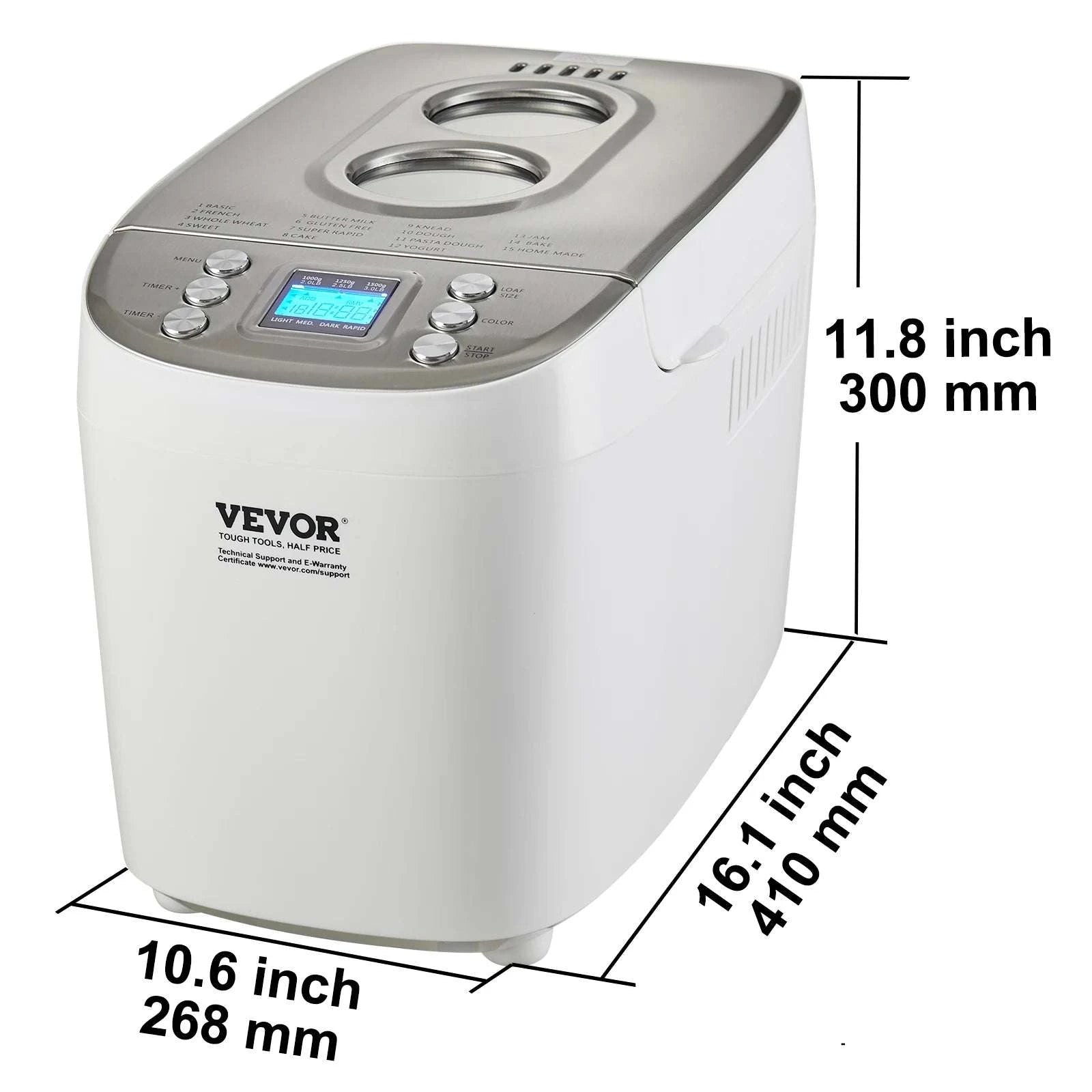 15-in-1 Automatic Bread Maker with Gluten-Free Setting & Timer-3lb950W / United States