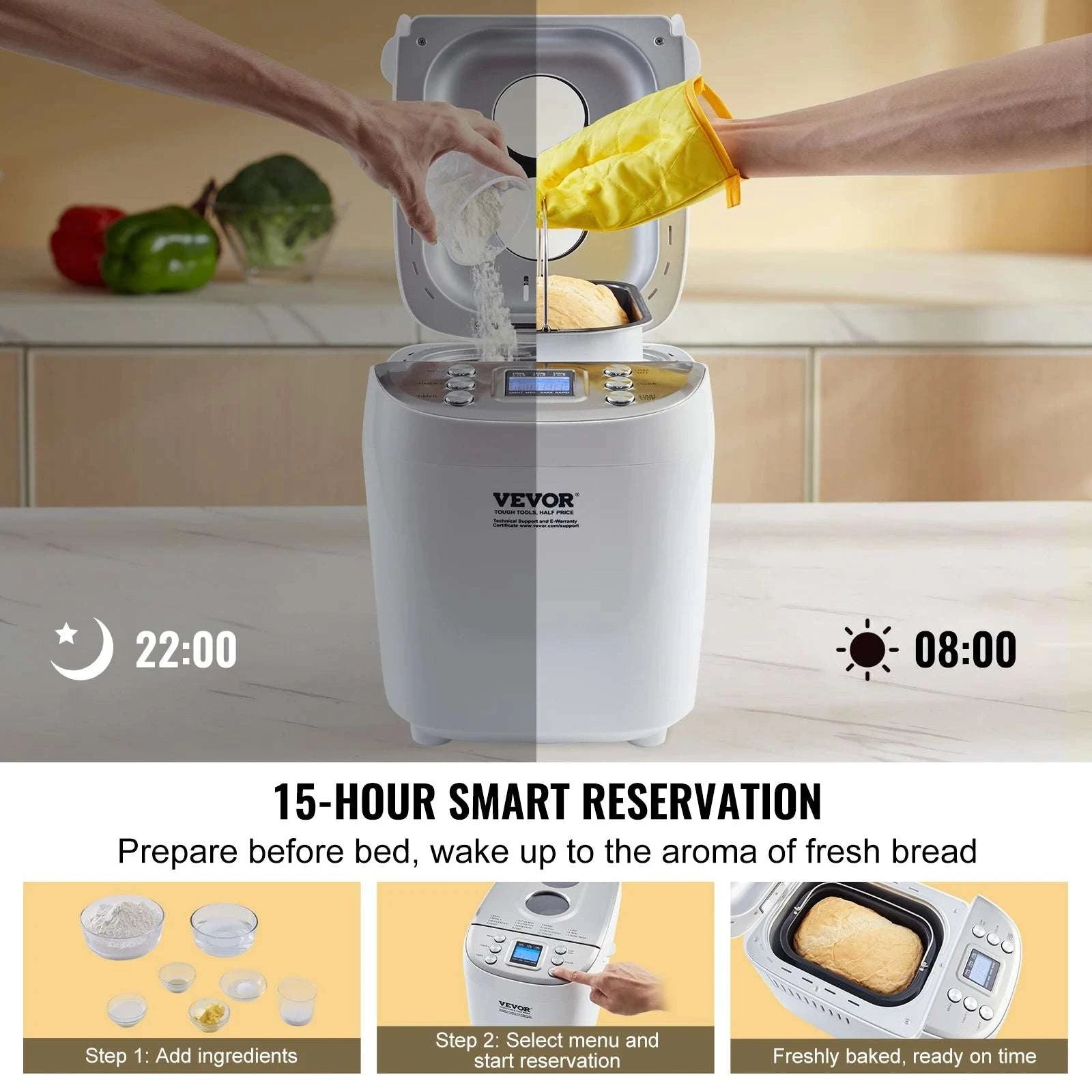 15-in-1 Automatic Bread Maker with Gluten-Free Setting & Timer-3lb950W / United States