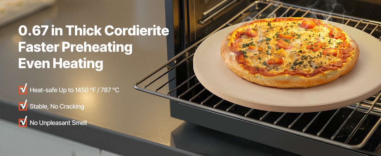 15-Inch Cordierite Pizza Stone with Peel & Scraper 1450°F-