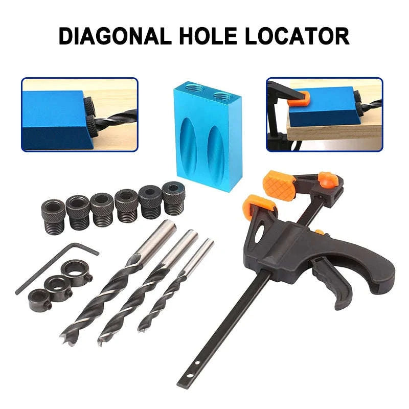 15° Inclined Hole Locator Woodworking Drill Guide Set-14pc set
