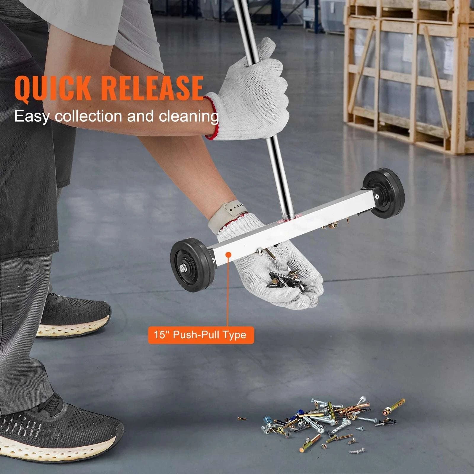 15" Rolling Magnetic Sweeper with Wheels for Nails & Metal Debris-Push 18in 45lbs / spain