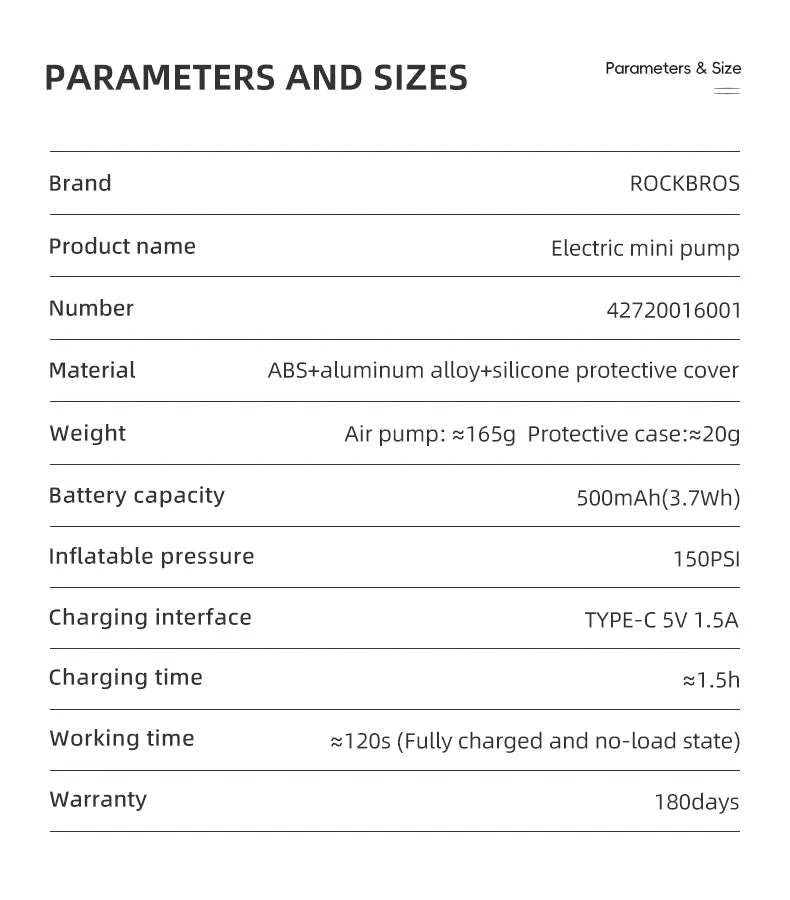 150 PSI Portable Electric Bike Pump with Digital Display Rechargeable-HW-125