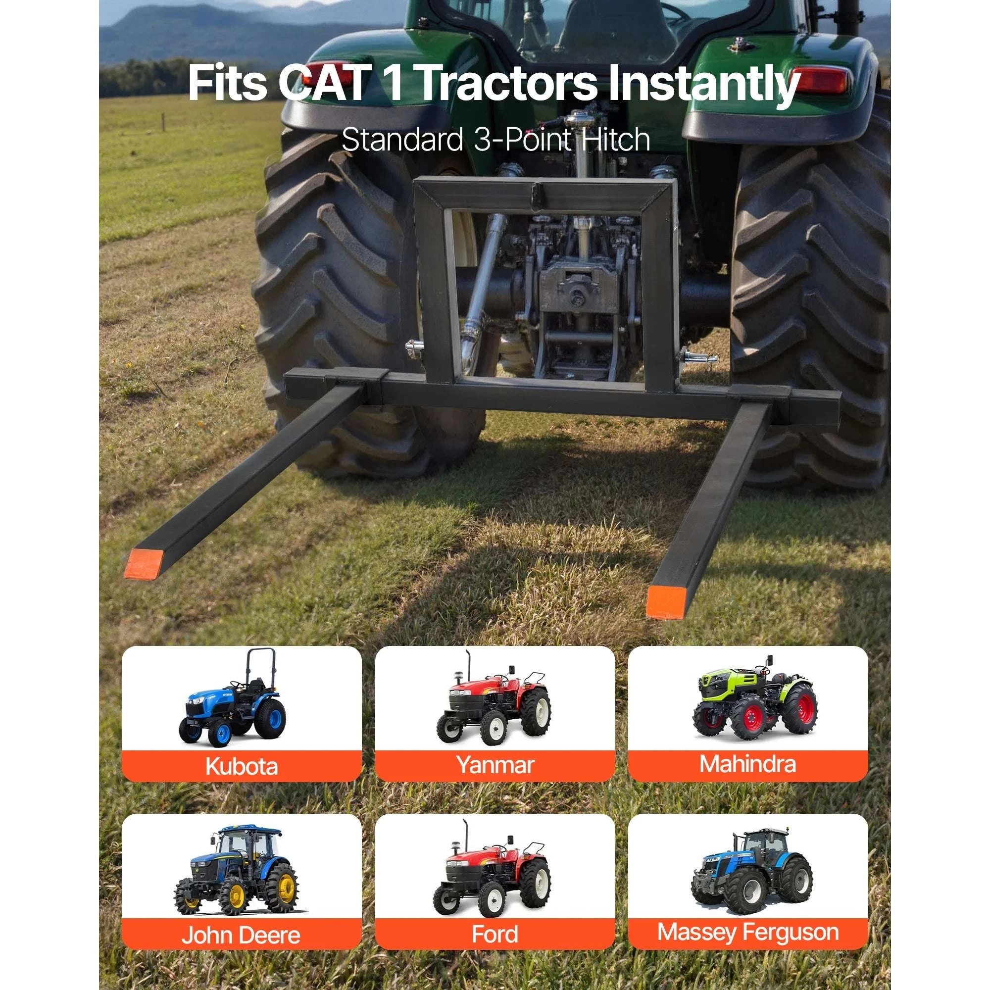 1500 lb 3-Point Hitch Pallet Forks 50in for CAT 1 Tractors-50in 1500lbs / United States