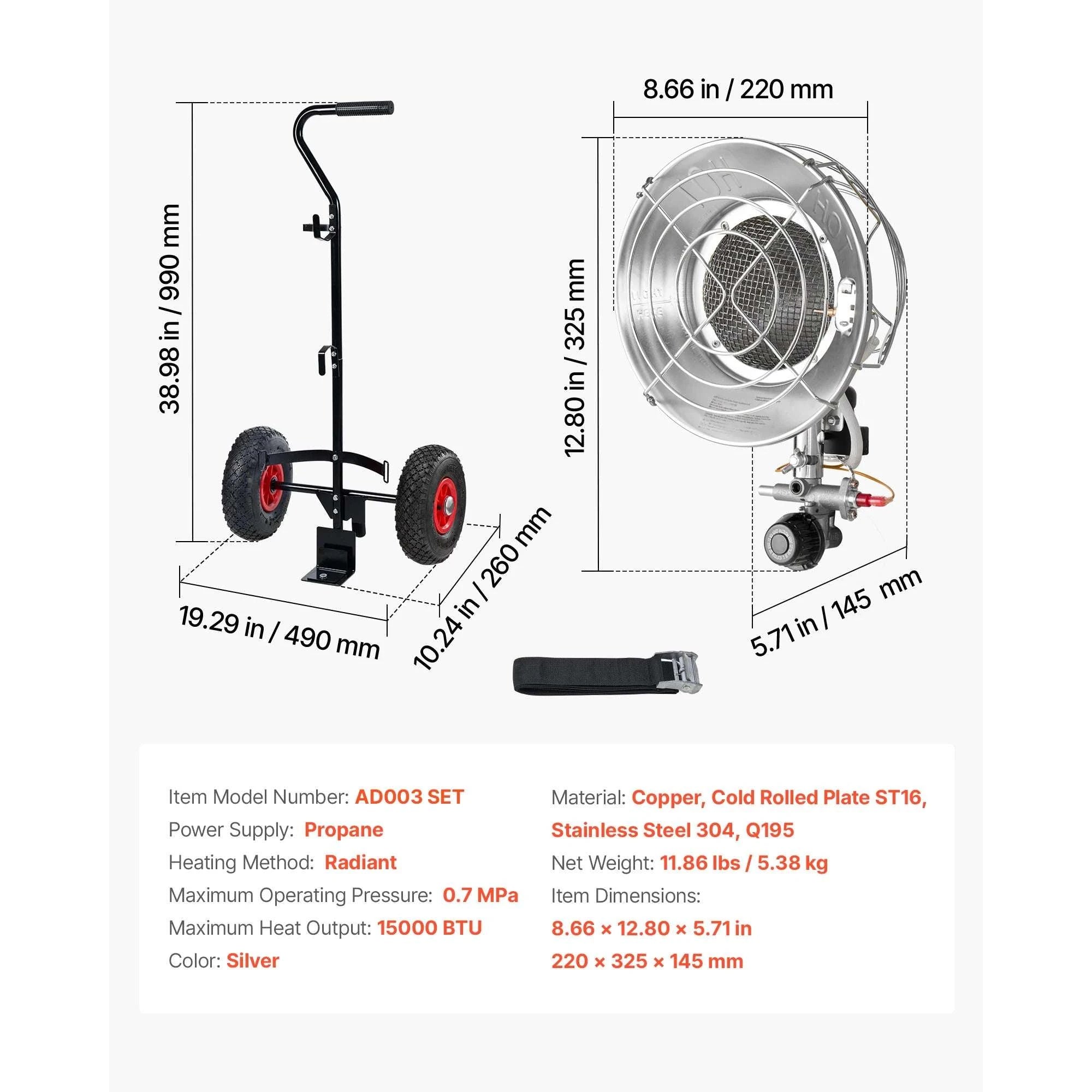 15000 BTU Propane Tank Top Heater with 180° Infrared Heat-Type 1 / United States