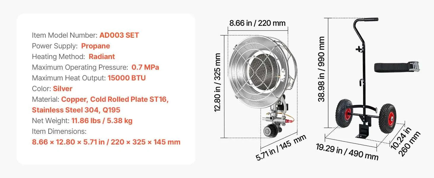 15000 BTU Propane Tank Top Heater with 180° Infrared Heat-Type 1 / United States