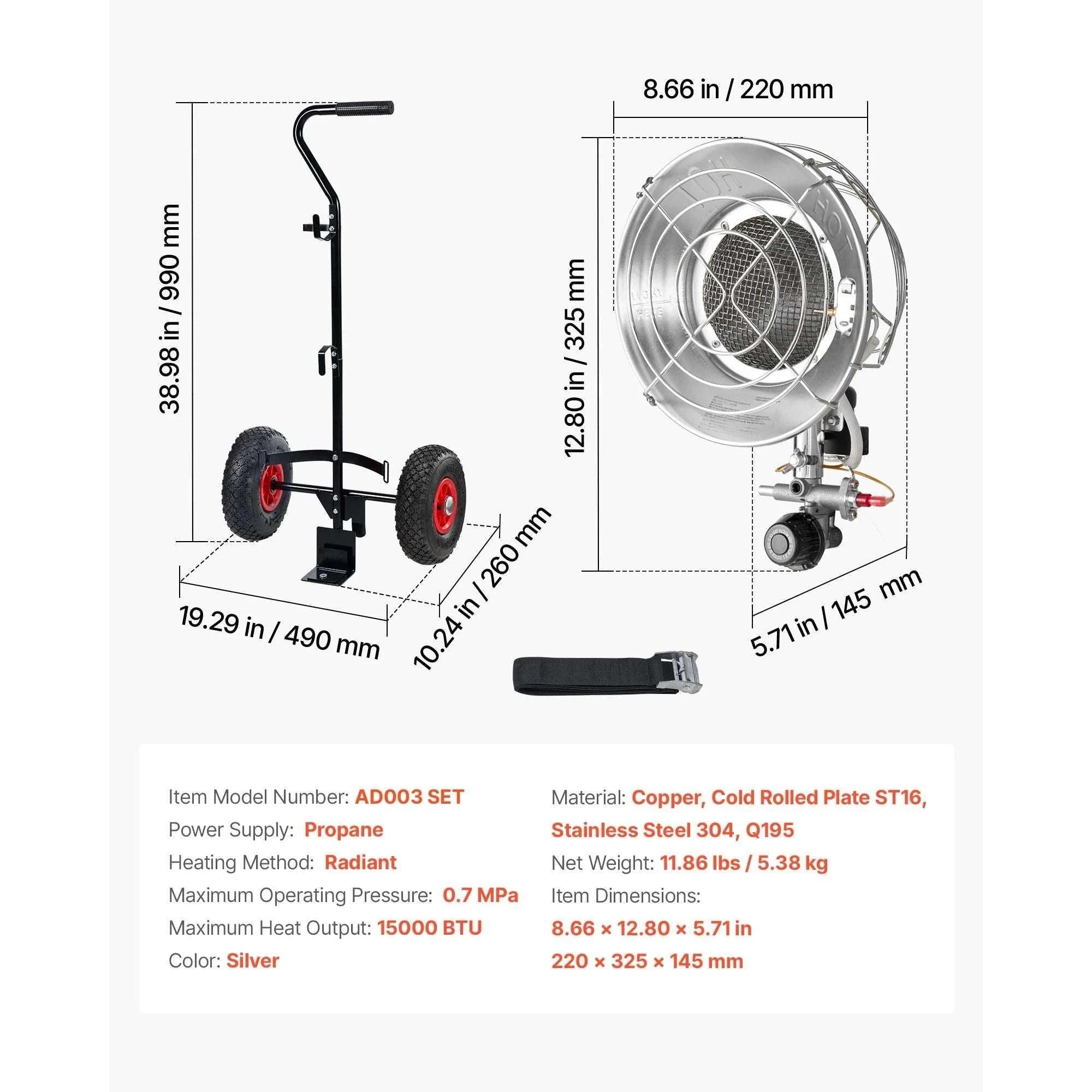 15000 BTU Propane Tank Top Heater with 180° Infrared Heat-Type 1 / United States