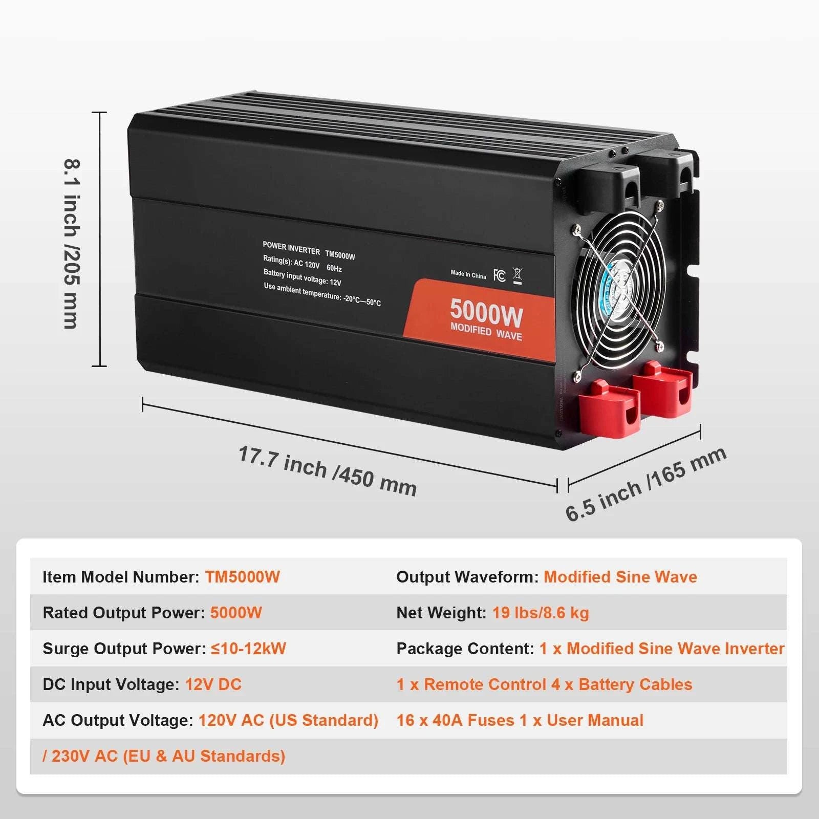 1500W–5000W Modified Sine Wave Power Inverter for Home & Travel-3000W LED Screen / United States