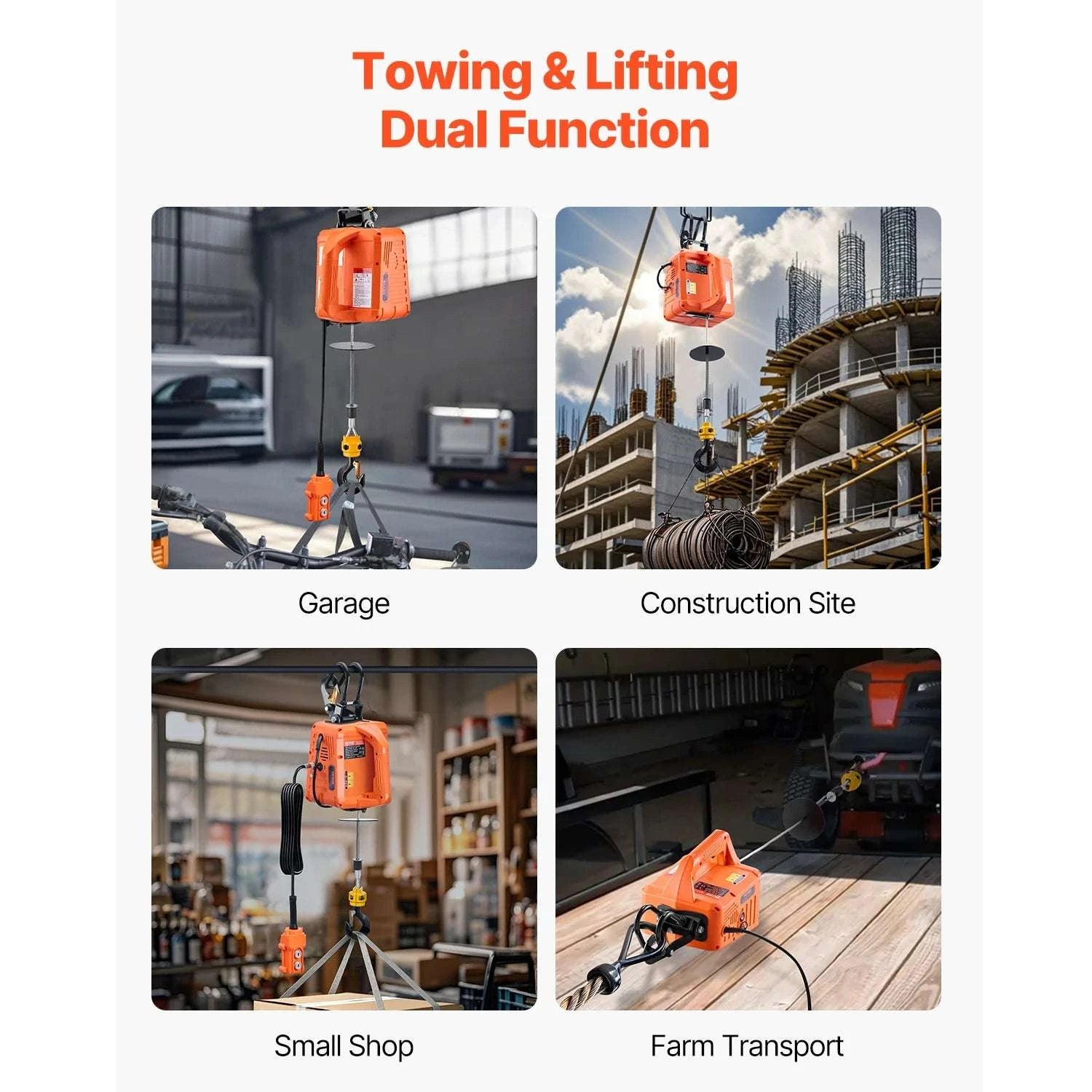 1500W Electric Hoist Winch 1100 lbs Capacity 30 ft Lift Remote-1100lbs / United States
