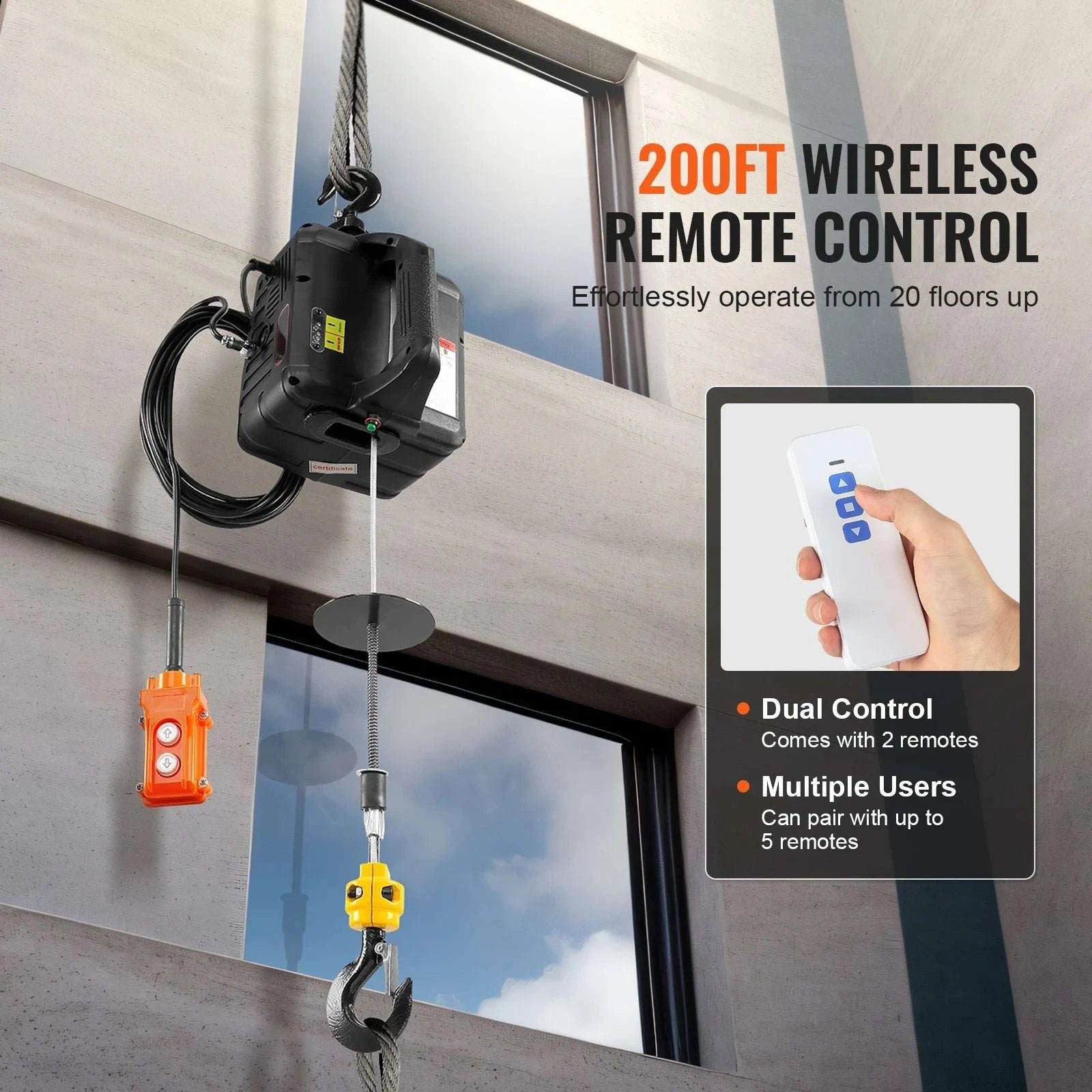 1500W Electric Hoist Winch with Wireless Remote, 1100 lbs Capacity-500-C / CZECH REPUBLIC