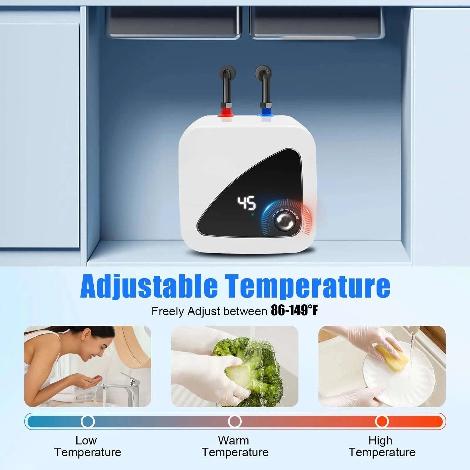 1500W Electric Water Heater with LED Display & Wall Mount Design-United States / WHITE / 110V