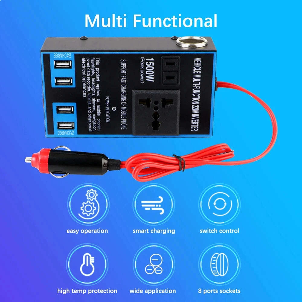 1500W Power Inverter 12V 24V to 110V 220V with USB-black