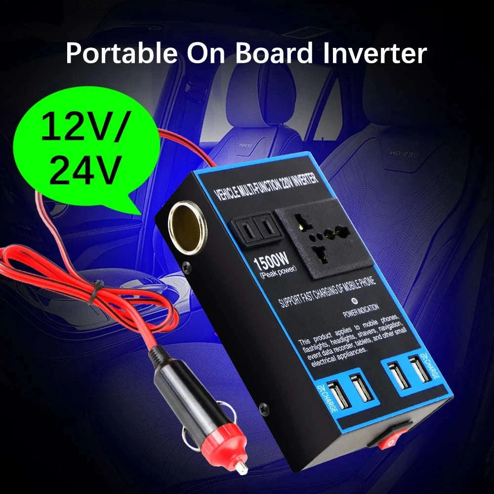 1500W Power Inverter 12V 24V to 110V 220V with USB-black