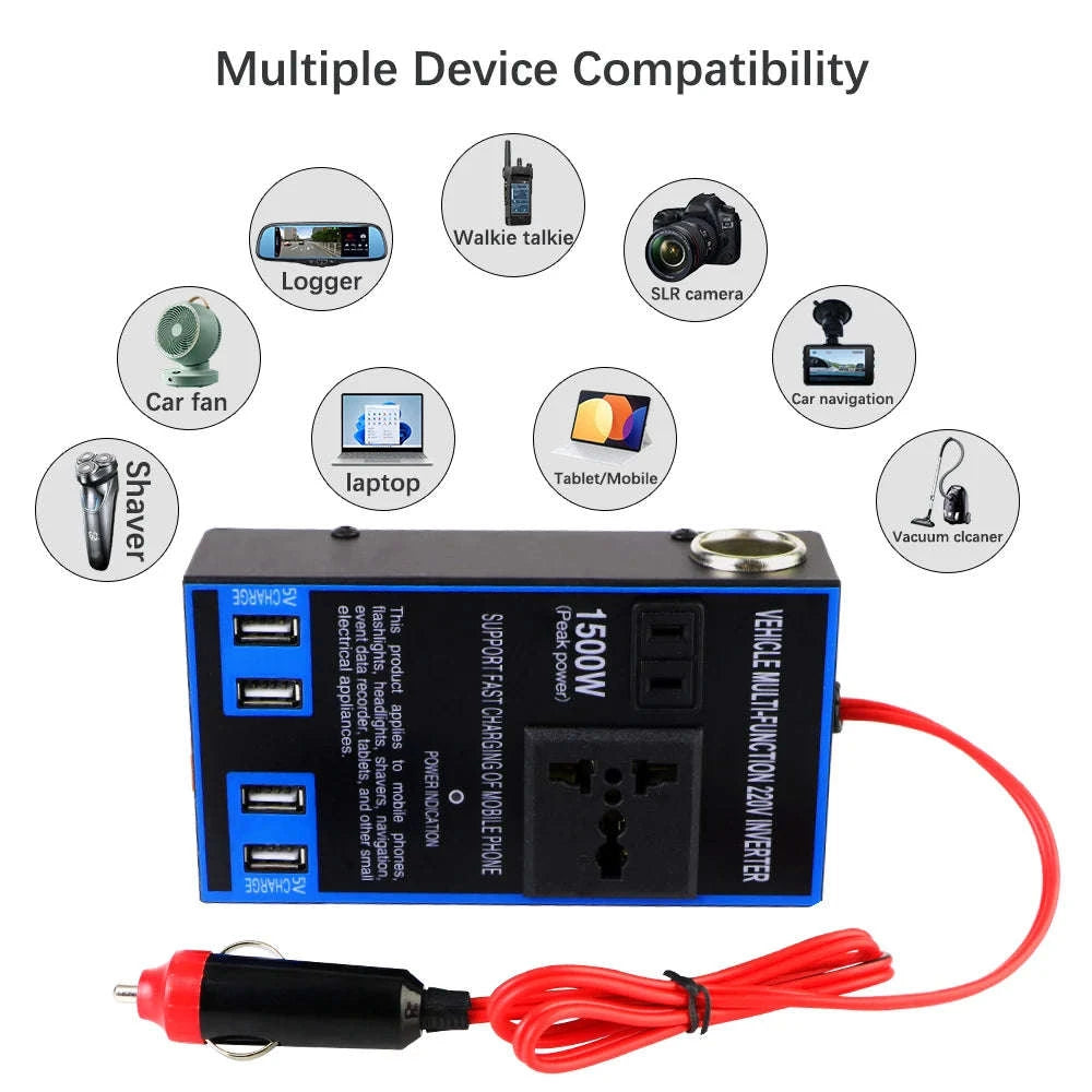 1500W Power Inverter 12V 24V to 110V 220V with USB-black