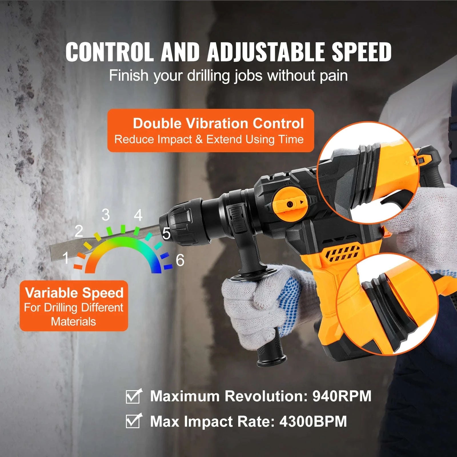 1500W Rotary Hammer Drill 32mm 4 Modes Corded Demolition Tool-32mm1500W / United States