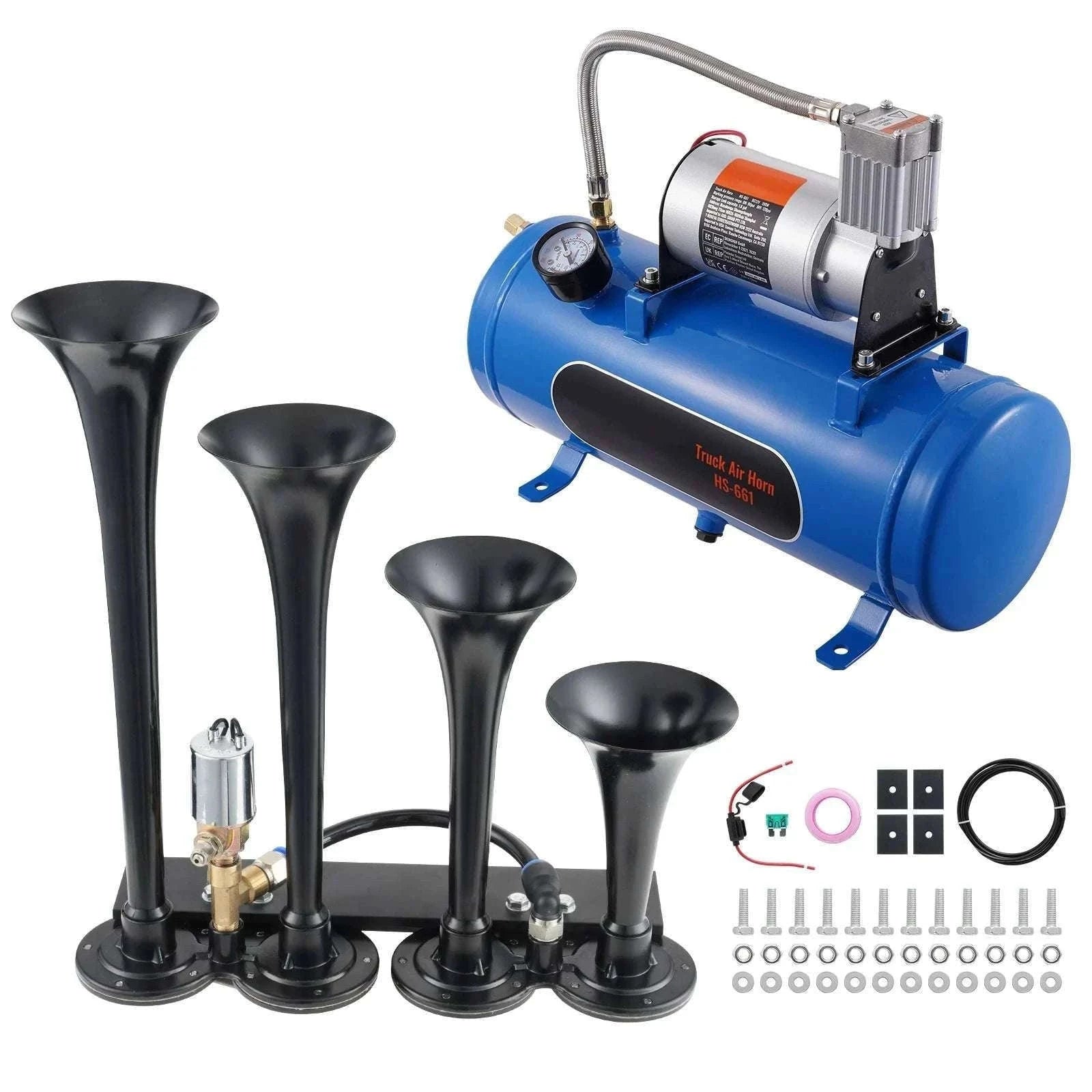 150dB 4 Trumpet Train Horn Kit with 12V Compressor & Air Tank-6L / United States