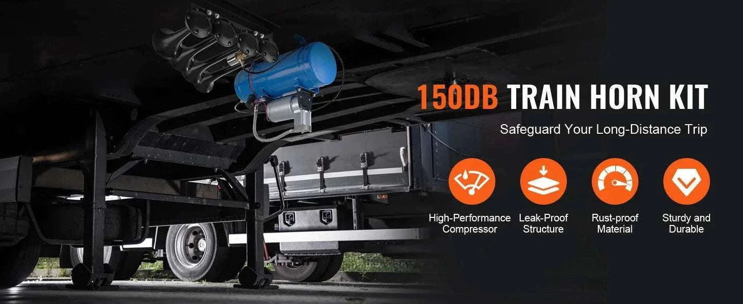 150dB 4 Trumpet Train Horn Kit with 12V Compressor & Air Tank-6L / United States